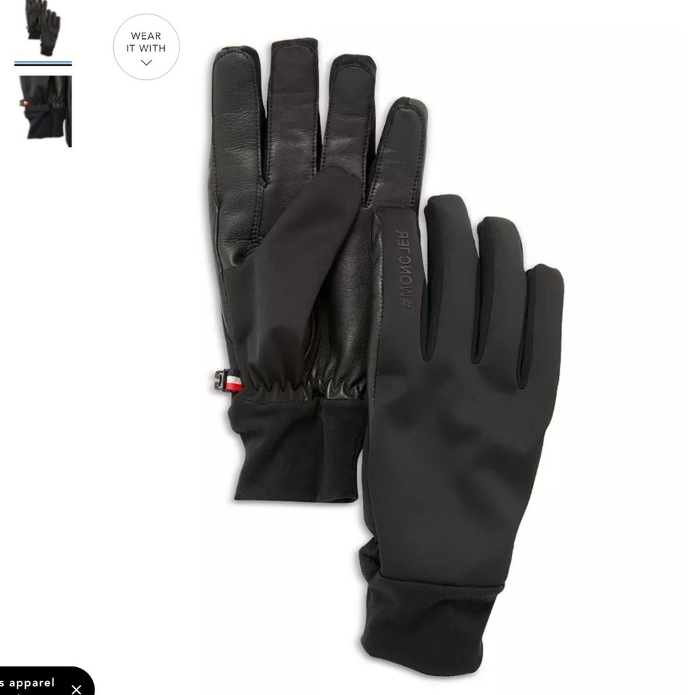 MONCLER GRENOBLE MENS BLACK WATERPROOF NYLON AND LEATHER GLOVE